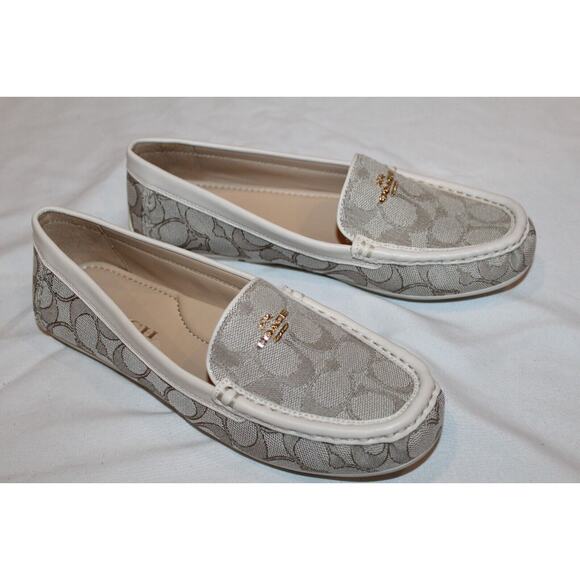 NEW COACH‎ MARLEY LOGO SLIP ON DRIVER LOAFER MOCASSINS STONE CHALK SZ 7 - Picture 1 of 5